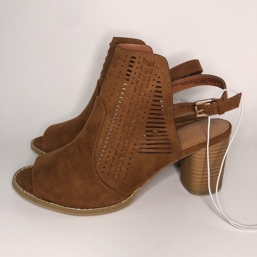 Universal Thread Brown Suede Peep Toe Stacked Blo… - image 8